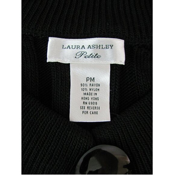 Laura Ashley Cardigan Sweater Size Petite Medium Daisy Fields Black Wide Ribbed - Picture 6 of 7
